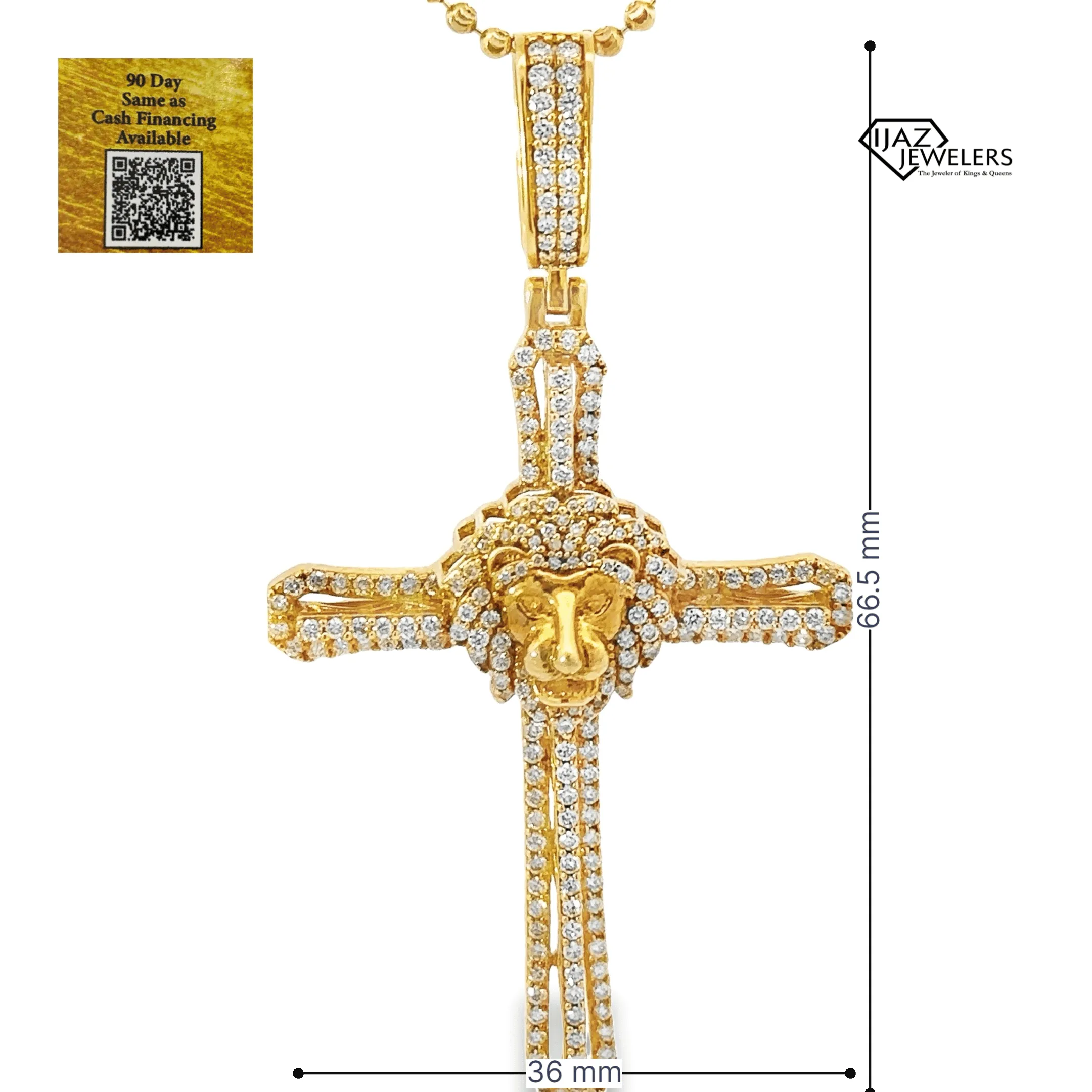 10K Gold 1.55 Diamond Lion Cross Charm