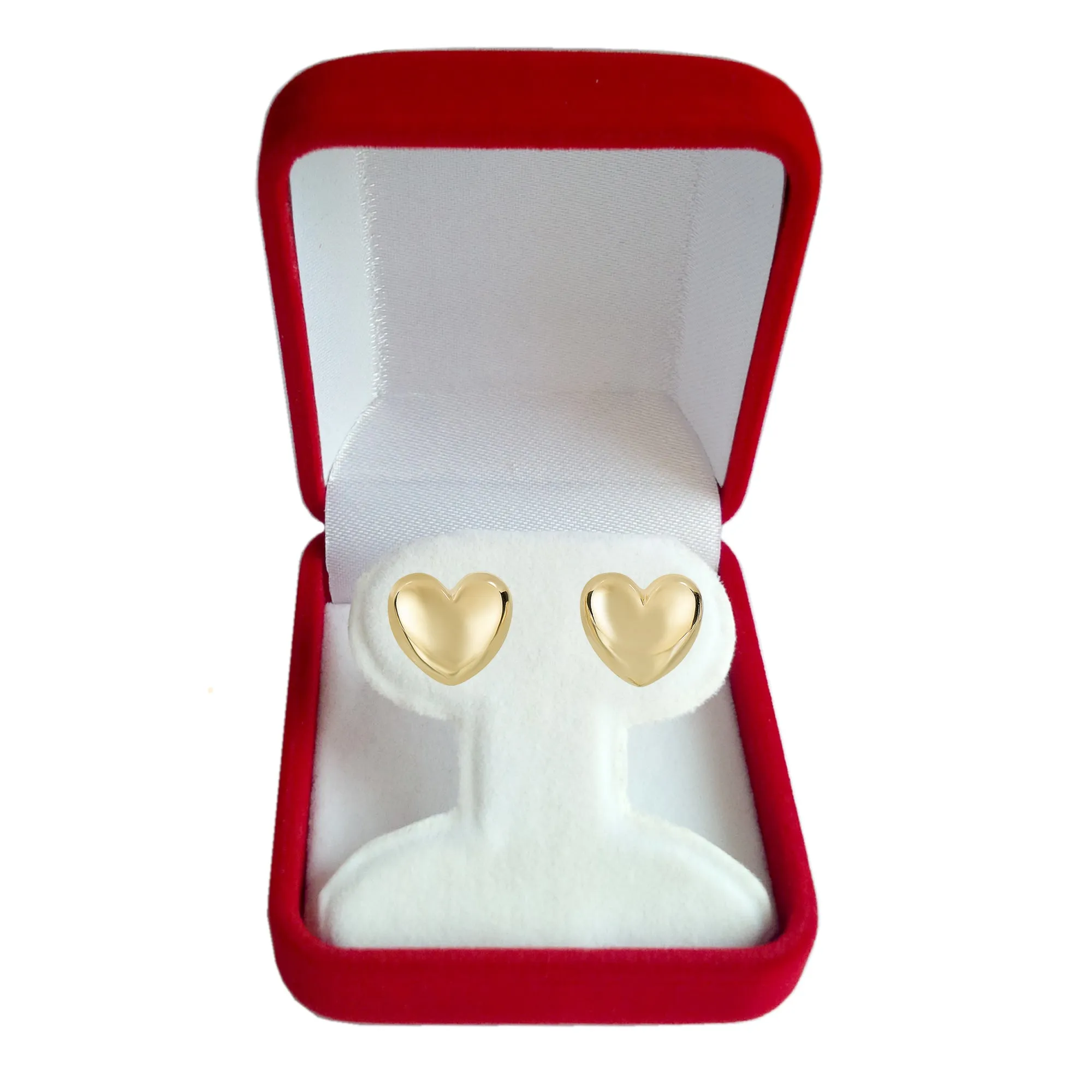 14k Gold Shiny Puff Heart Shape Stud Earrings, 10 x 11mm