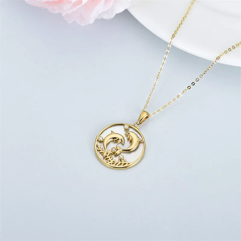 14K Solid Gold Dolphin Necklace Moissanite Necklaces for Women Dainty Pendant Necklace