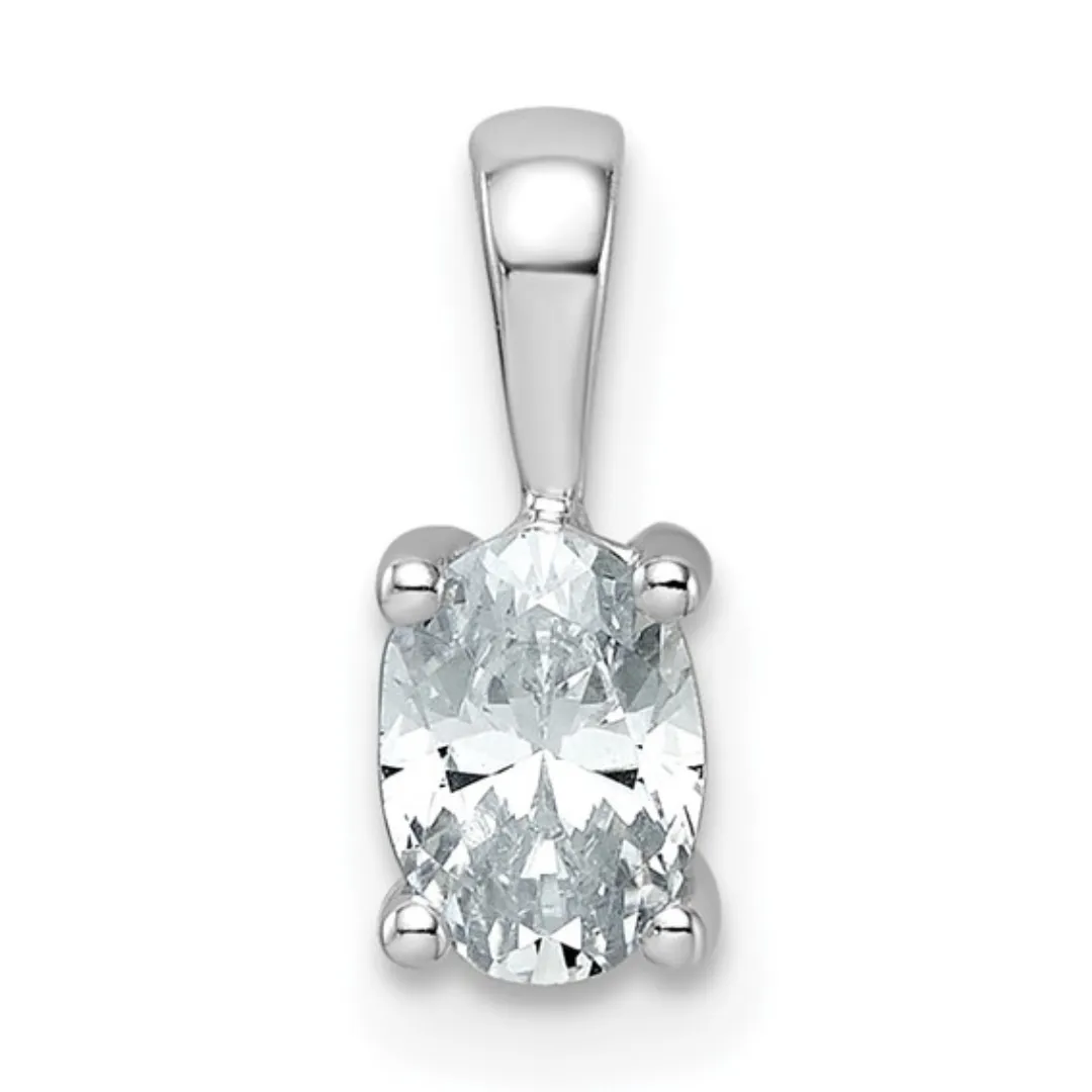 14K White Gold Lab Grown Oval Solitaire Pendant