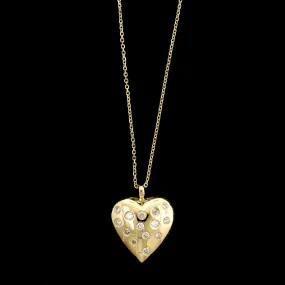 14K Yellow Gold Estate Diamond Heart Pendant Necklace