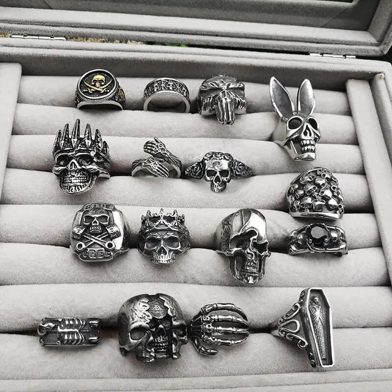 16 Skull Rings Set