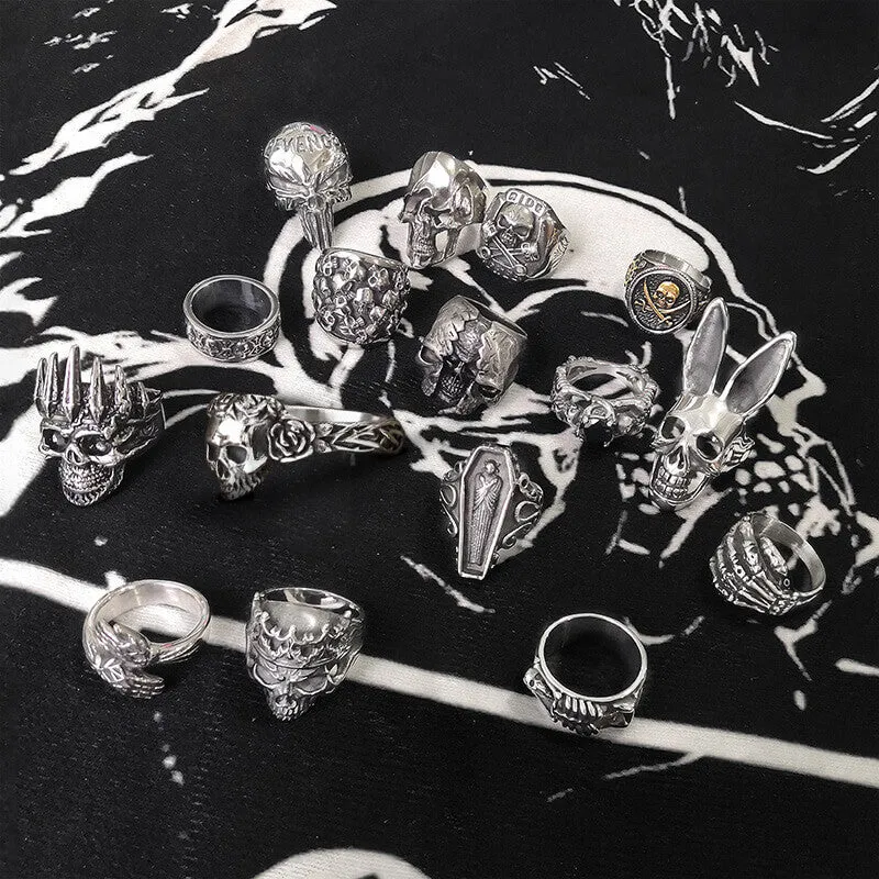 16 Skull Rings Set