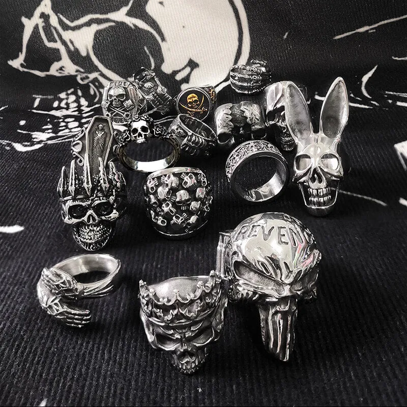 16 Skull Rings Set