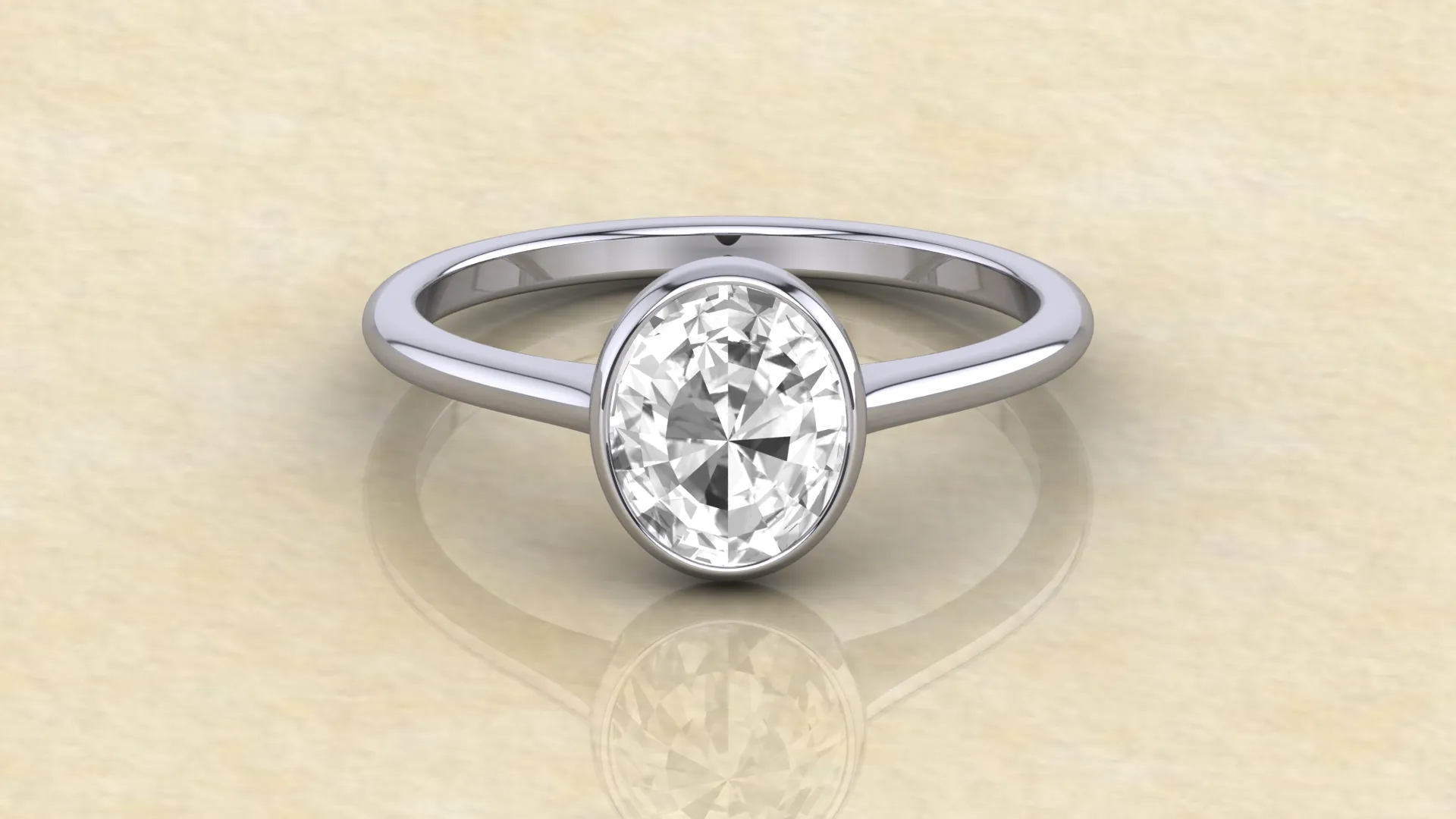 1.75ct Bezel Set Oval Rose Cut Moissanite Solitaire Ring