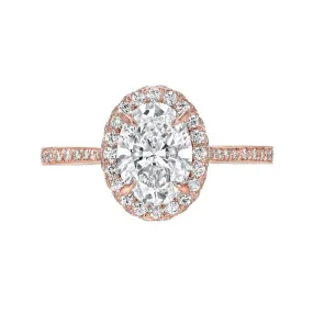 2 carat Rose Gold Engagement Ring, Oval Halo Ring,