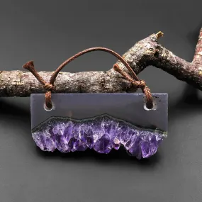 2 Hole Pendant Green Ocean Wave Natural Purple Amethyst Smoky Quartz Crystal Stalactite Pendant Long Rectangle Gemstone Focal Bead A1