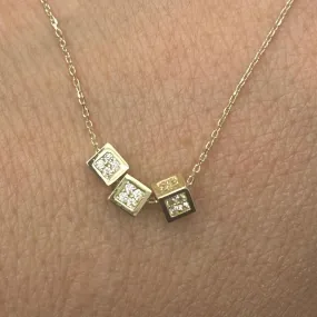 3 cubes 10k gold necklace with diamonds