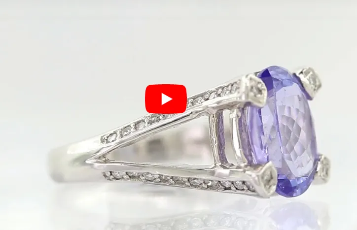 3.91 CT Oval Tanzanite Diamond Ring 0.32 CT TW 14K White Gold TZR015