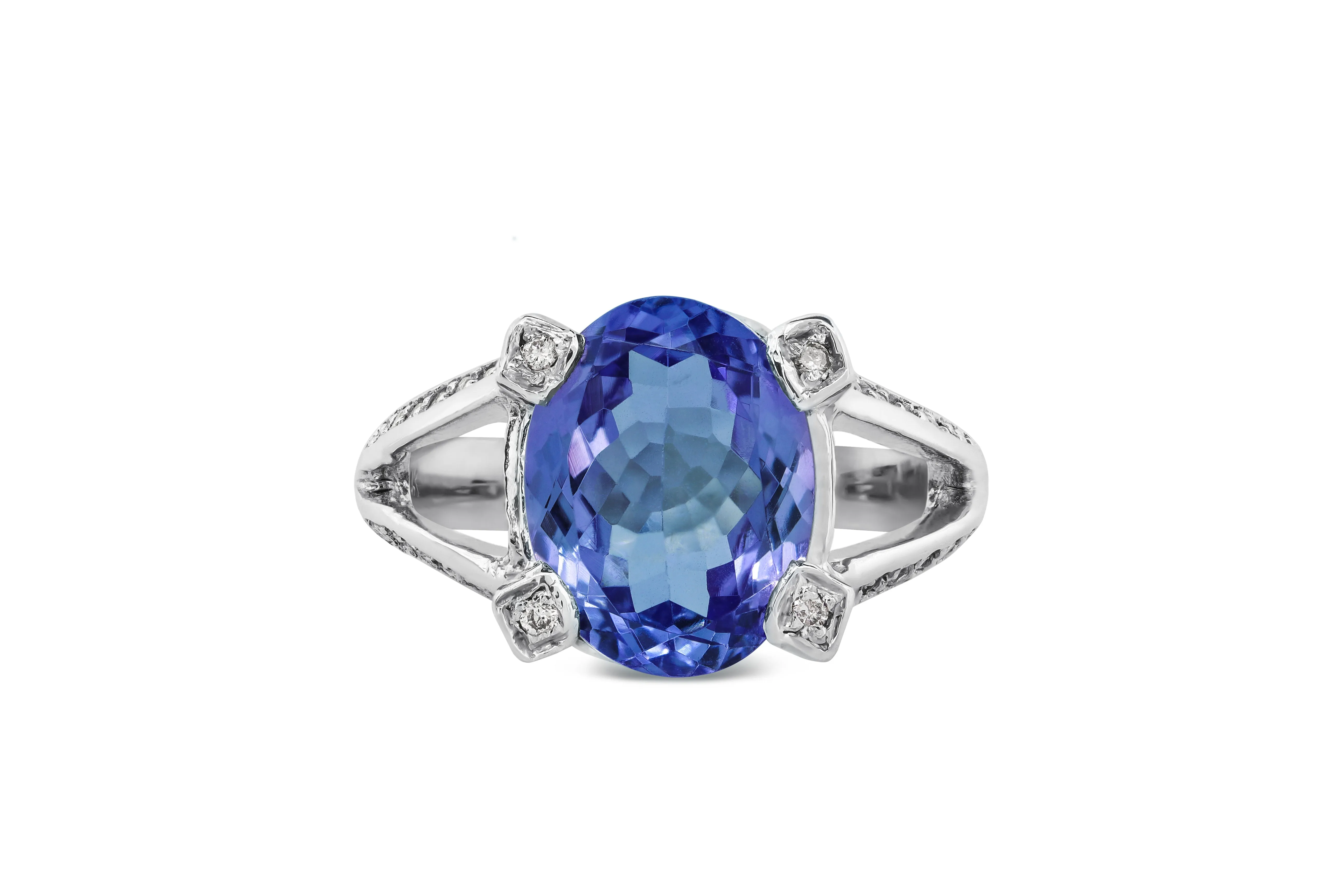 3.91 CT Oval Tanzanite Diamond Ring 0.32 CT TW 14K White Gold TZR015