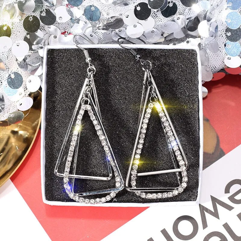 4 Tone Luxury Crystal Stone Triangle Dangle Earring