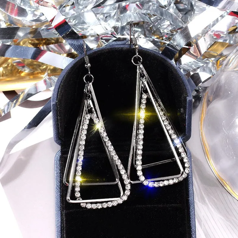 4 Tone Luxury Crystal Stone Triangle Dangle Earring