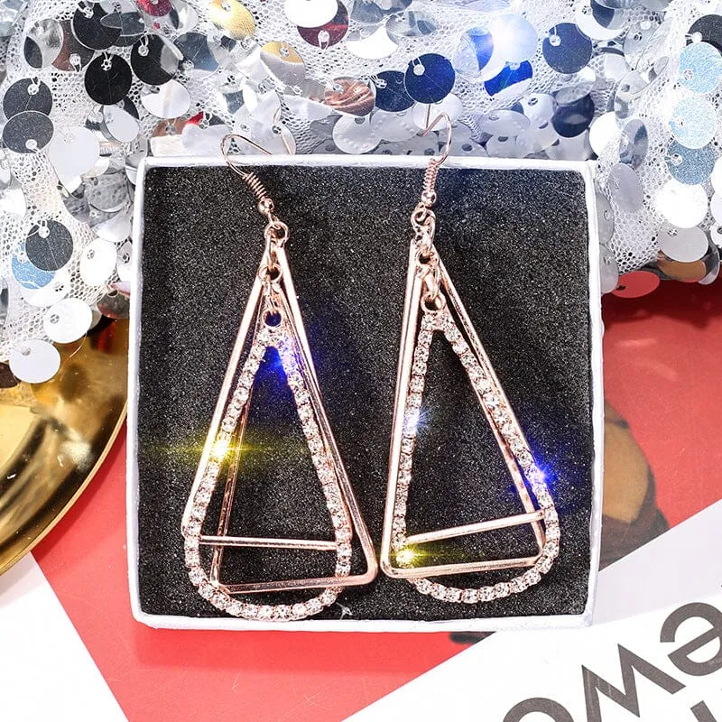 4 Tone Luxury Crystal Stone Triangle Dangle Earring