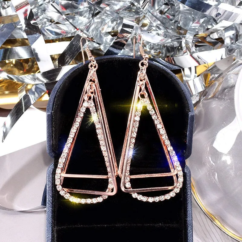 4 Tone Luxury Crystal Stone Triangle Dangle Earring