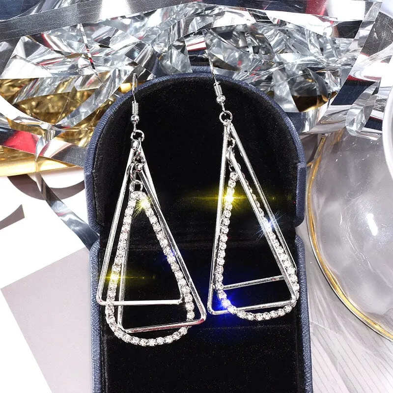 4 Tone Luxury Crystal Stone Triangle Dangle Earring