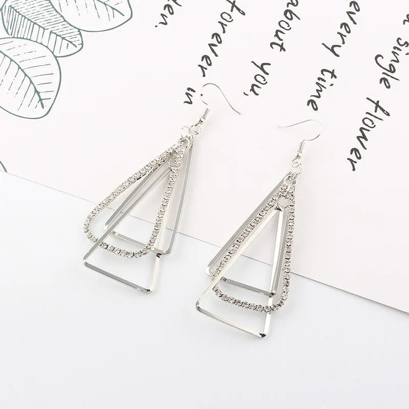 4 Tone Luxury Crystal Stone Triangle Dangle Earring