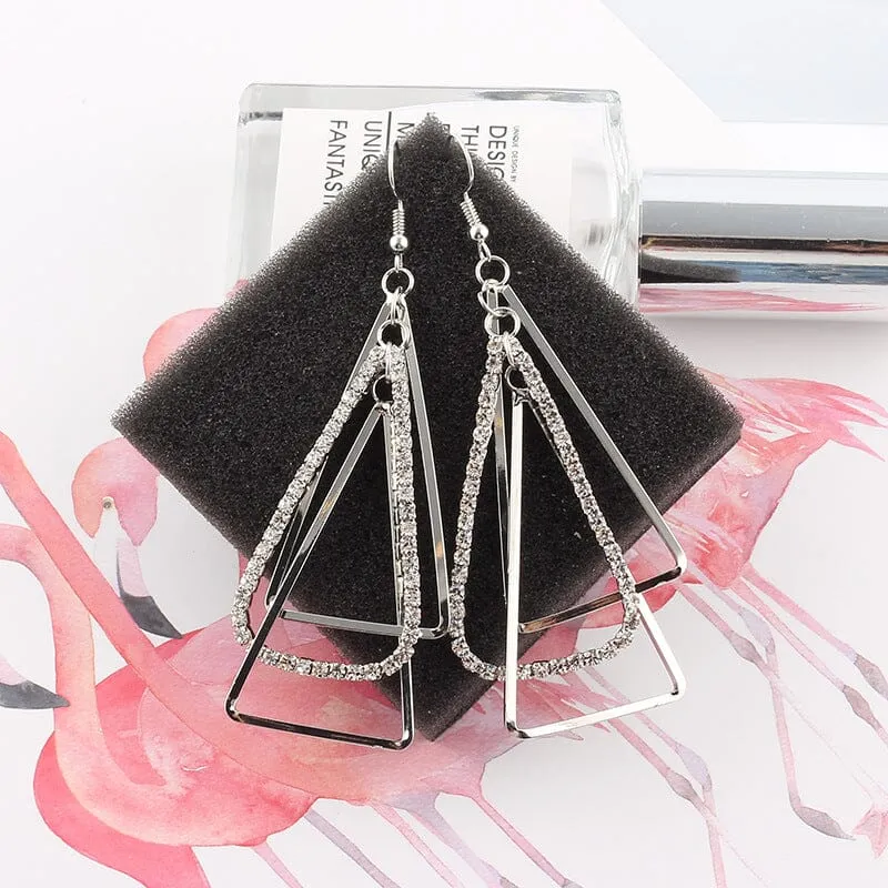 4 Tone Luxury Crystal Stone Triangle Dangle Earring