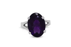 4.87 CT Oval Amethyst V Split Ring 14K White Gold AMR001