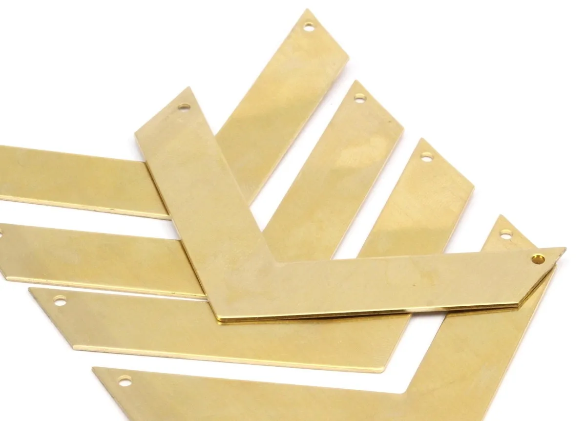 7 Raw Brass Chevrons 2 Holes  (70x15x0.80mm) A0894--N0615