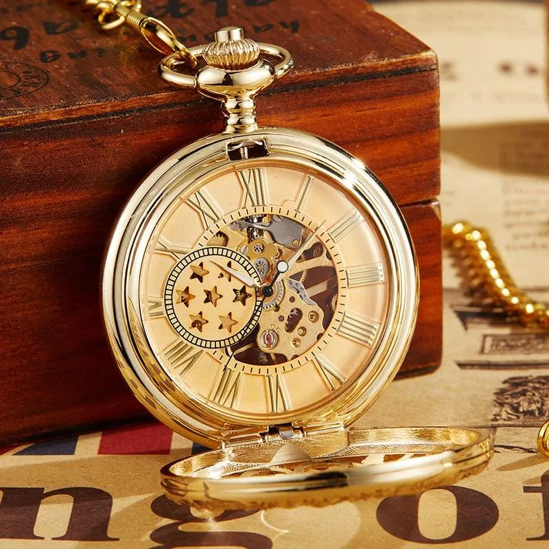 7 Stars Roman Numbers Baroque Style Vintage Pocket Watch