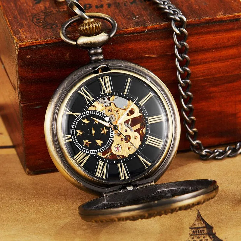 7 Stars Roman Numbers Baroque Style Vintage Pocket Watch