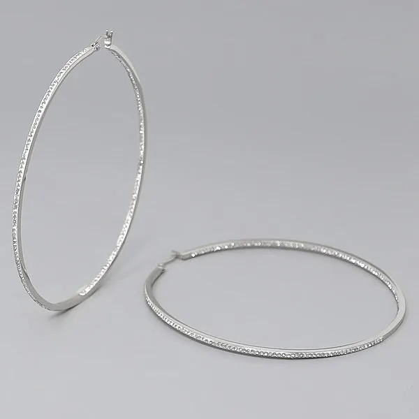 80 MM Rhinestone Pave Inside-Out Stainless Steel Hoop Earrings