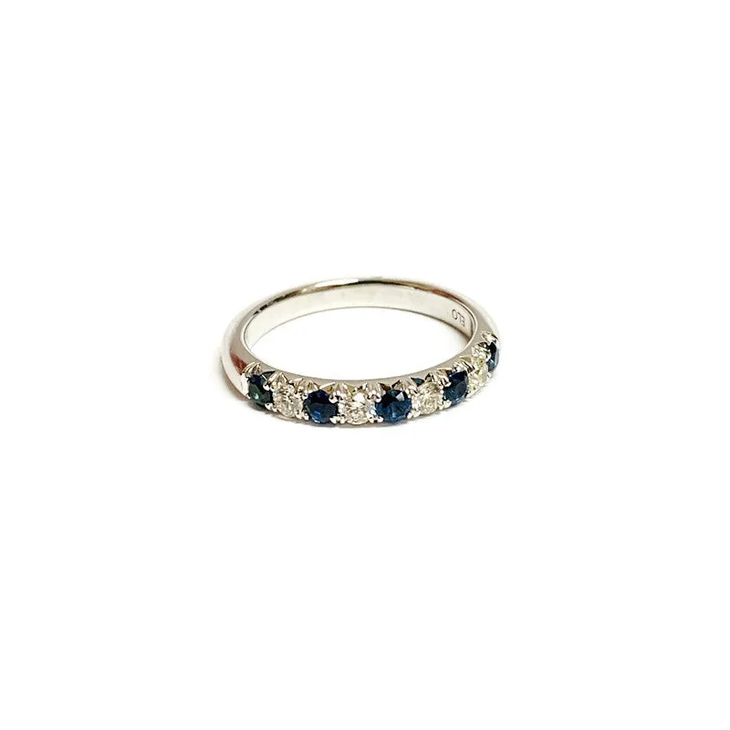 9-Stone French Cut Band with Alternating Blue Sapphire & Diamonds