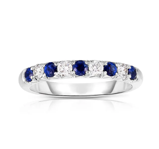 9-Stone French Cut Band with Alternating Blue Sapphire & Diamonds