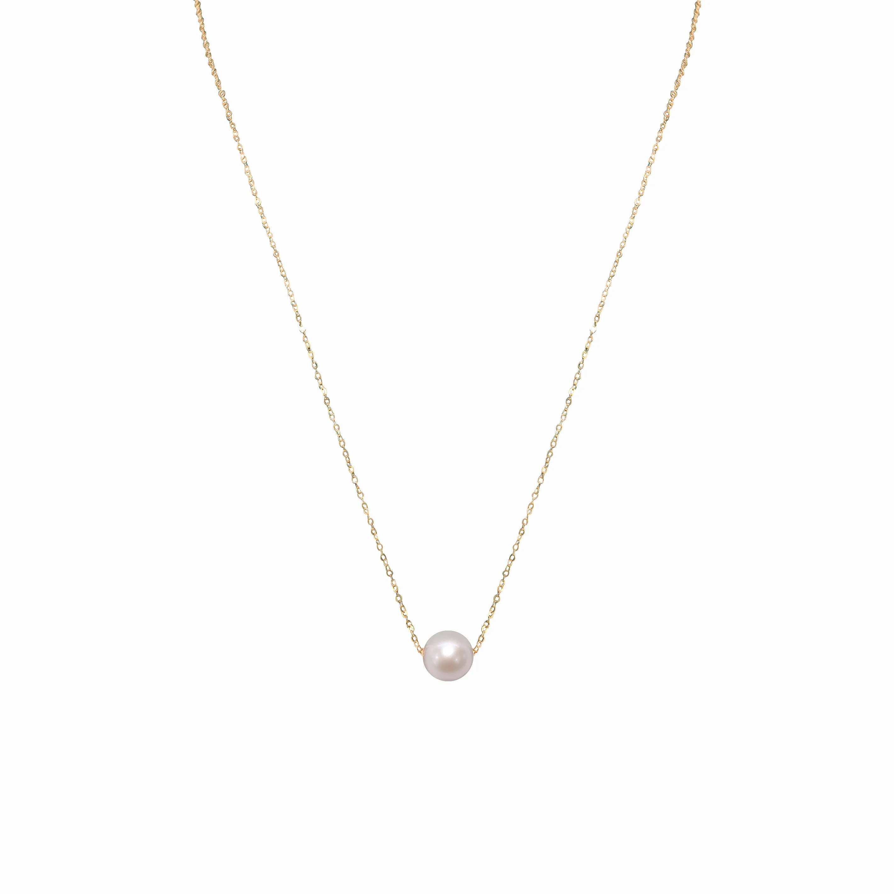 9- 10 mm 18K Golden Solitaire Pearl Necklace