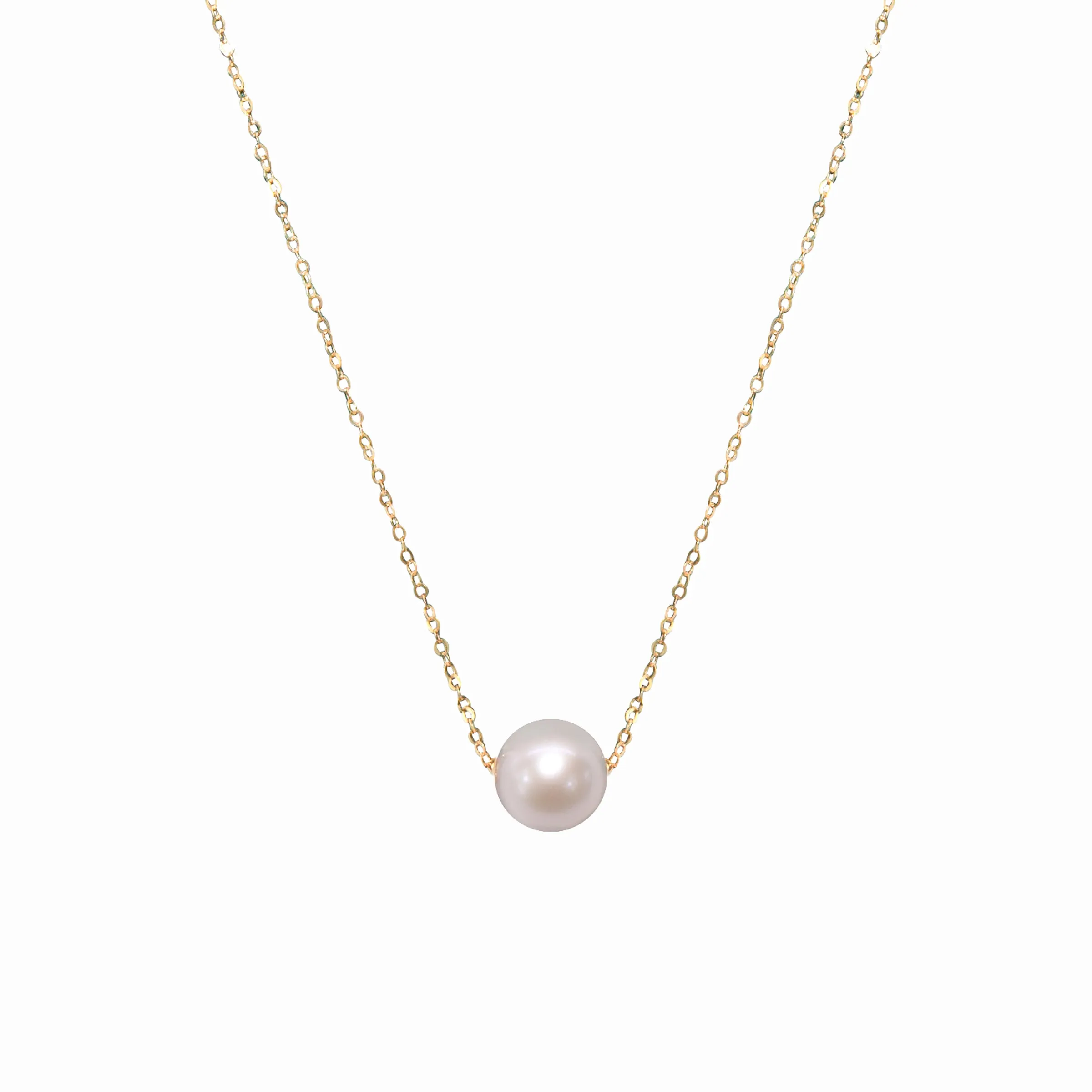 9- 10 mm 18K Golden Solitaire Pearl Necklace