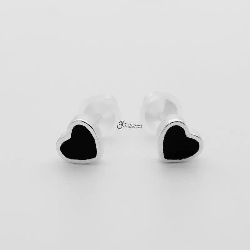 925 Sterling Silver Black Center Heart Shape Stud Earrings