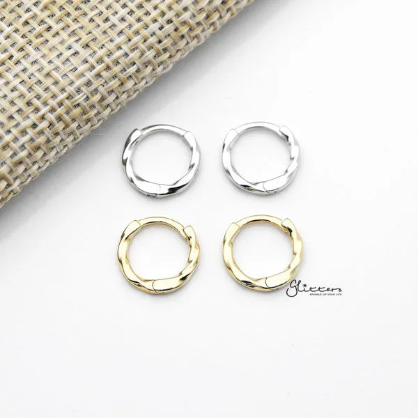 925 Sterling Silver Twisted Pattern One-Touch Huggie Hoop Earrings