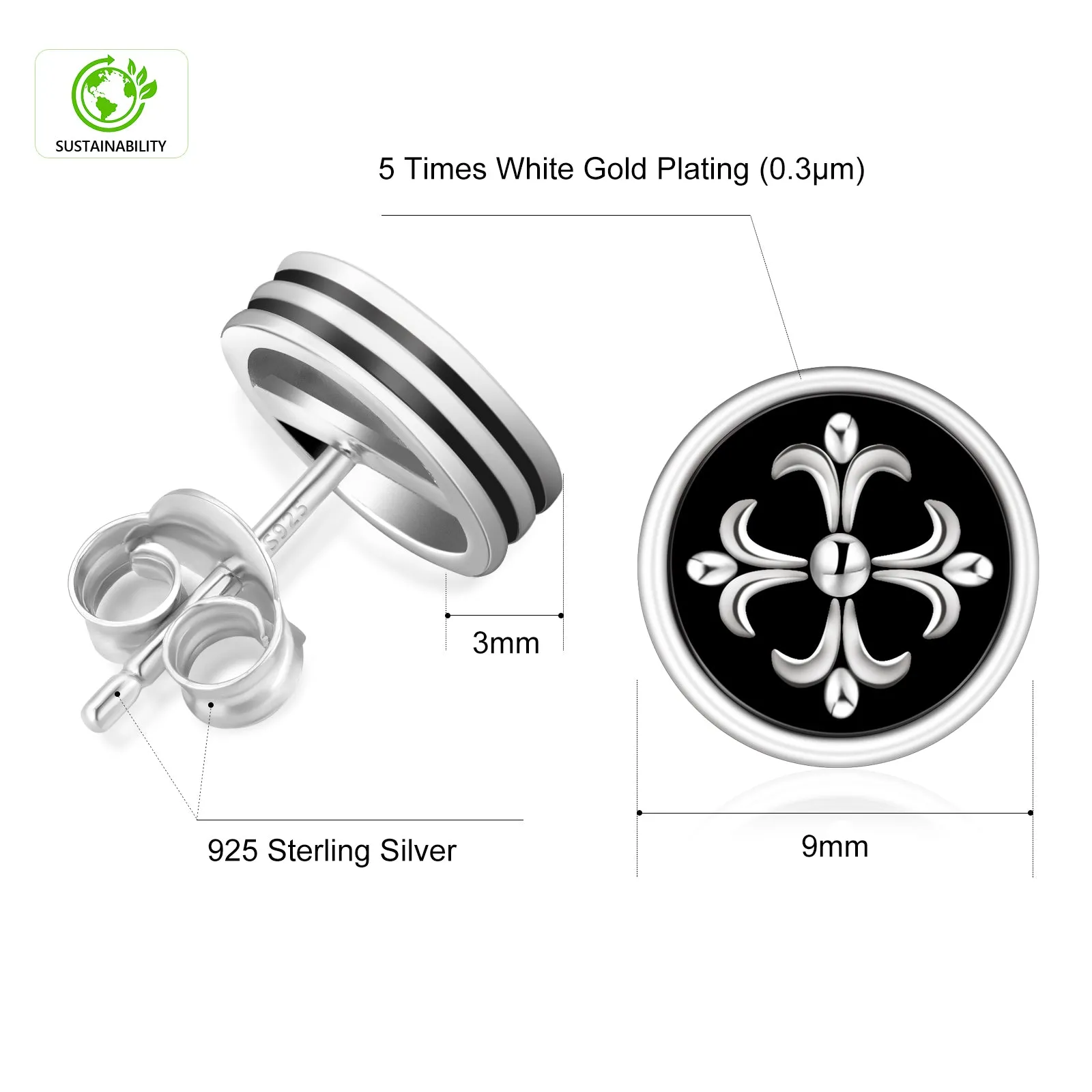 9mm Cross Fleur de lis Round Stud Earrings for Men