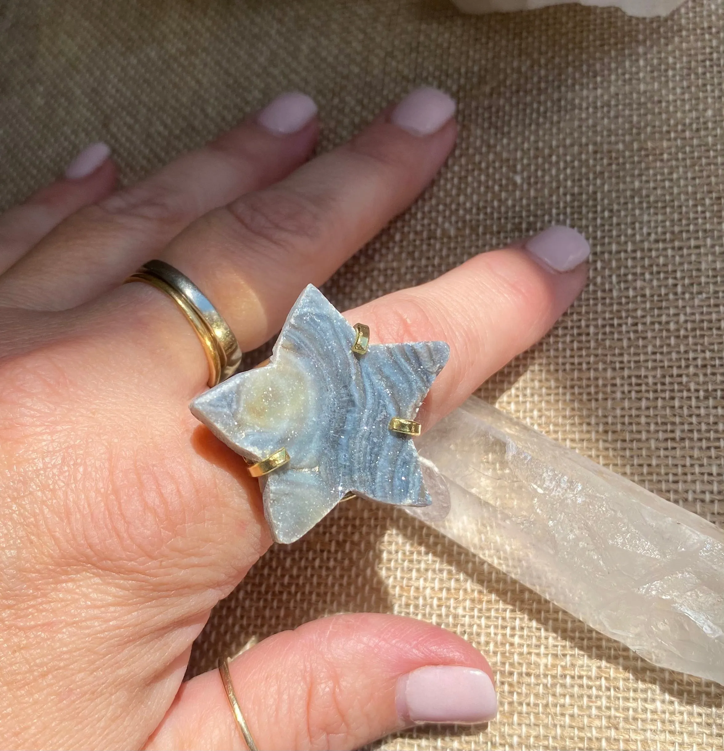 Agate Druzy Star Ring #39