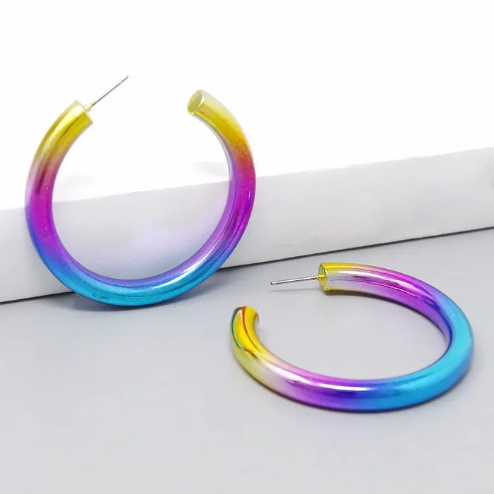 Air Brushed Metal Tube Hoop Earrings