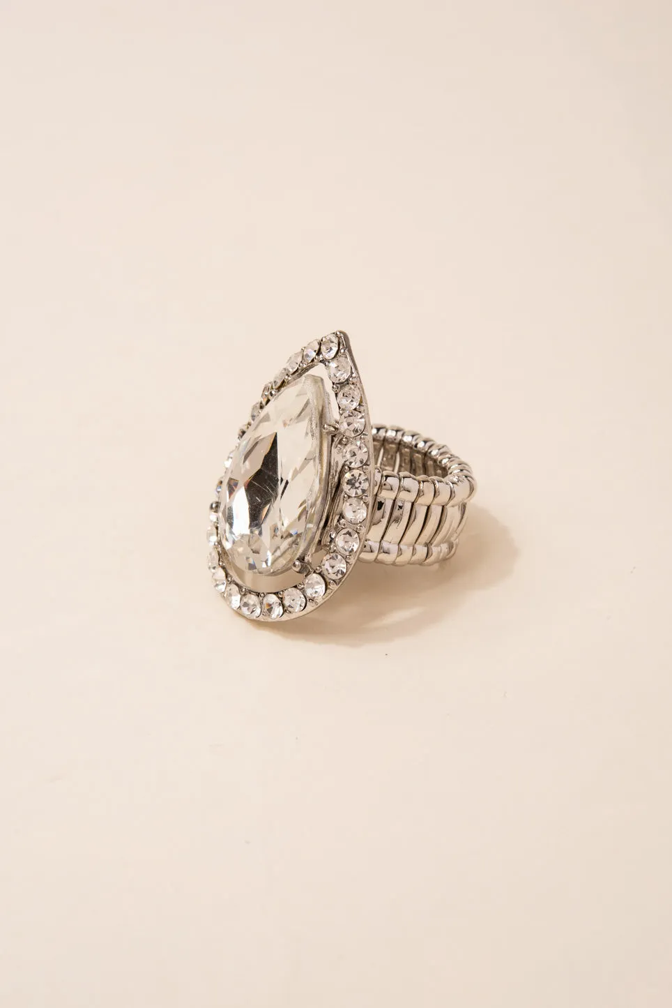 Aliana Teardrop Rhinestone Stretch Ring