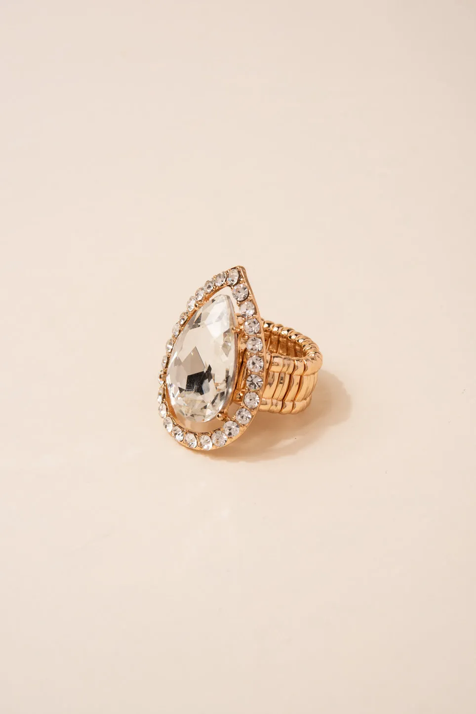 Aliana Teardrop Rhinestone Stretch Ring