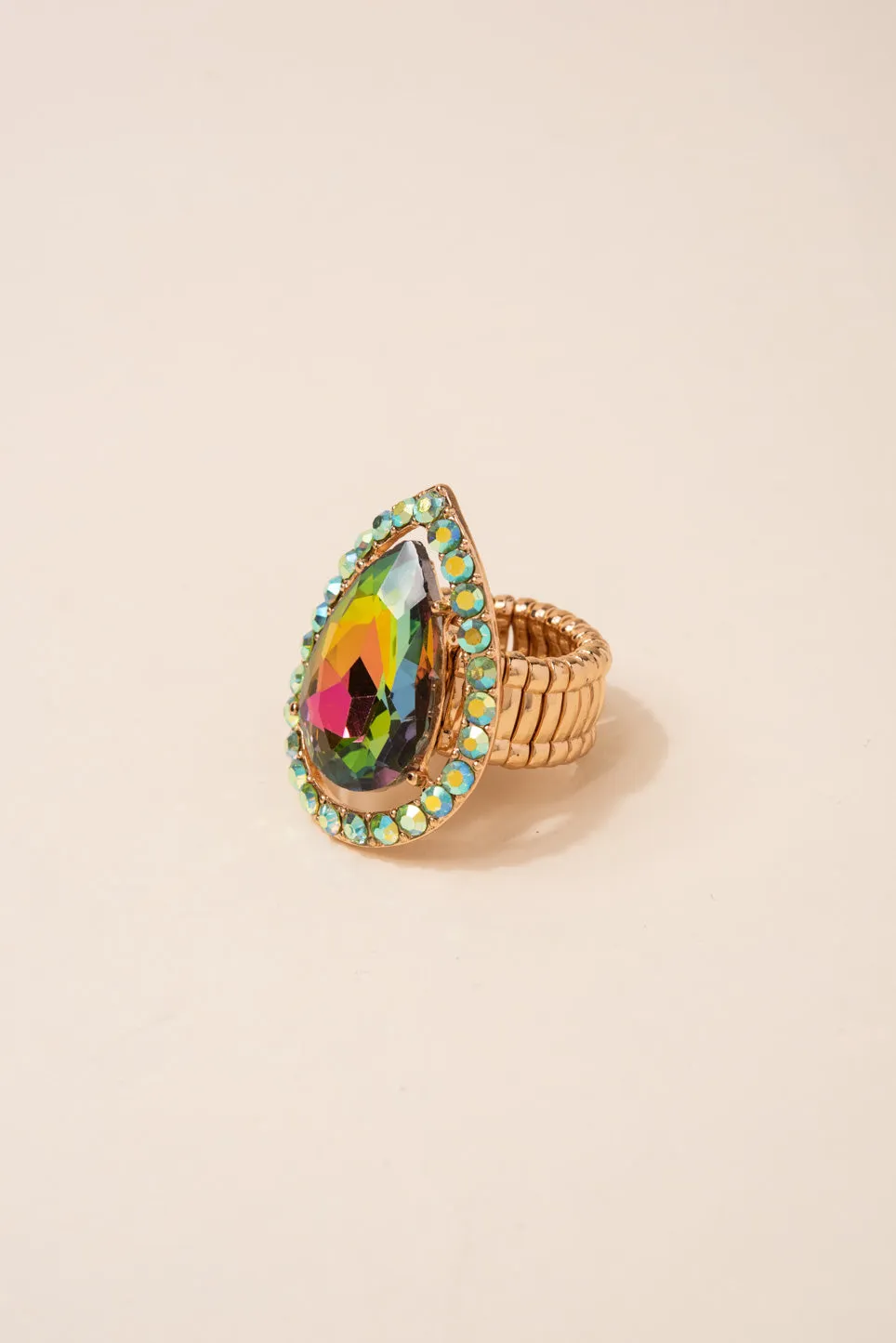 Aliana Teardrop Rhinestone Stretch Ring