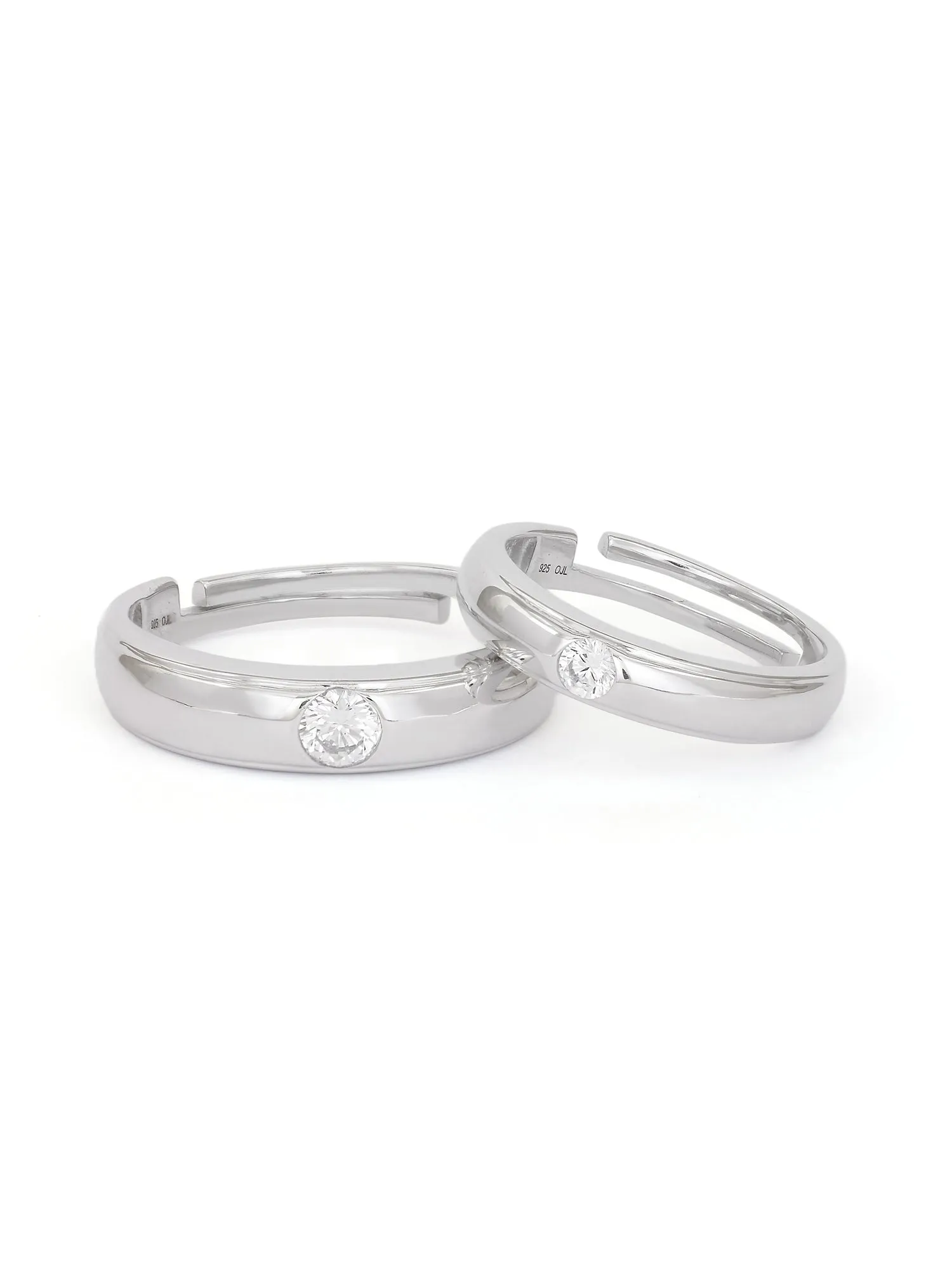 American Diamond Adjustable Silver Rings For Couple