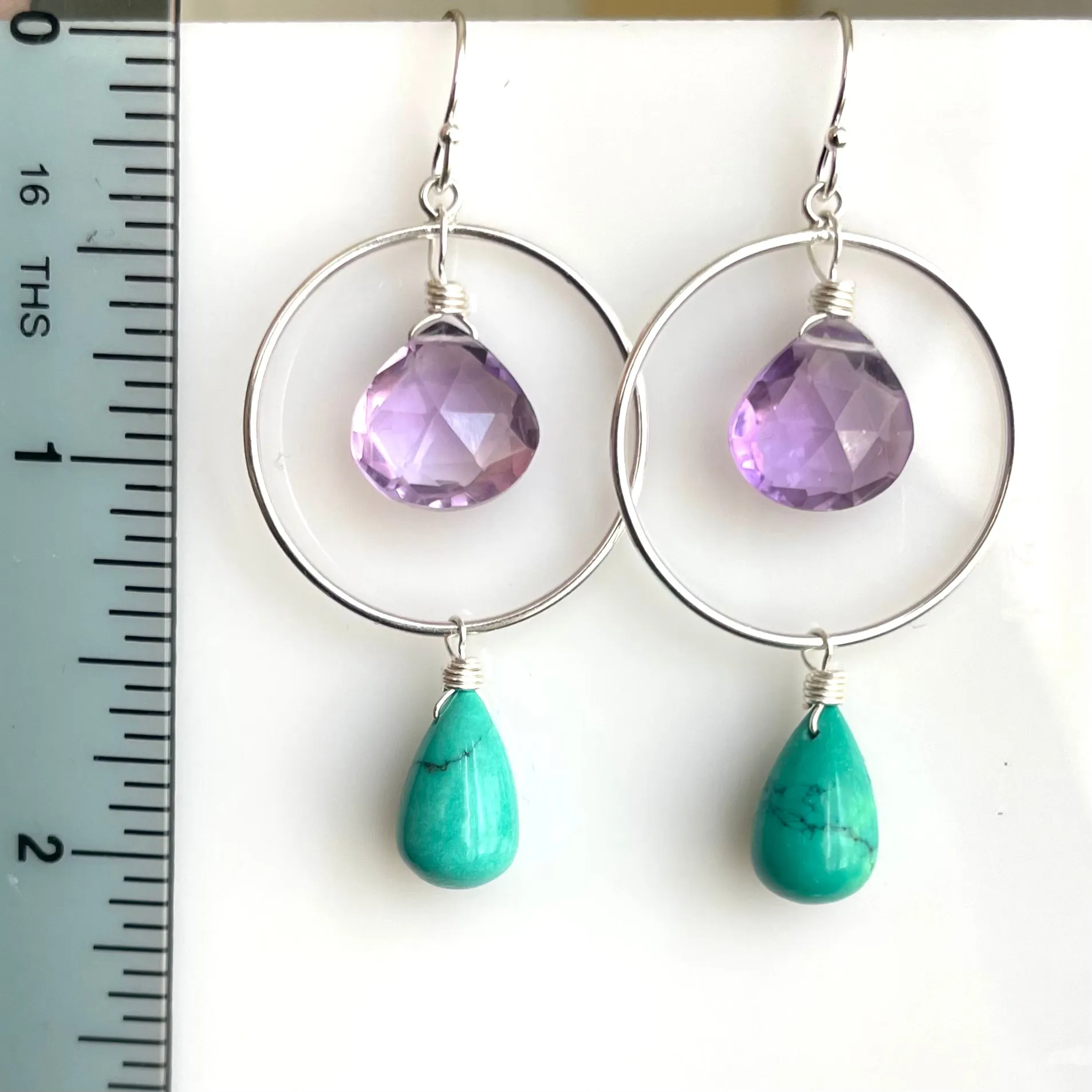 Amethyst and Tibetan Turquoise Hoop Earrings