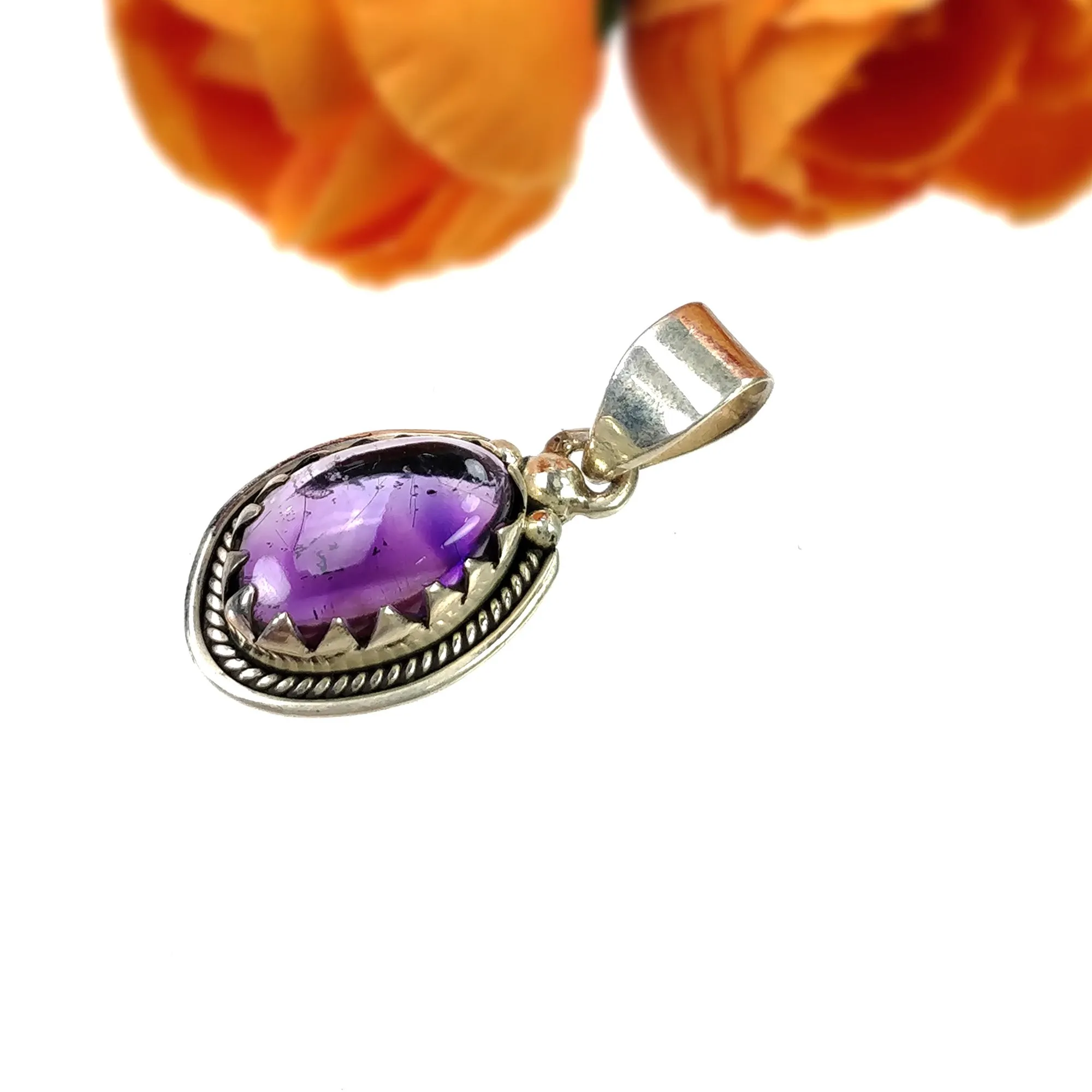 AMETHYST Gemstone 925 Sterling Silver Pendant : 5.280gms Natural Untreated Purple Amethyst Cabochon Bezel Set Pendant 1.5"