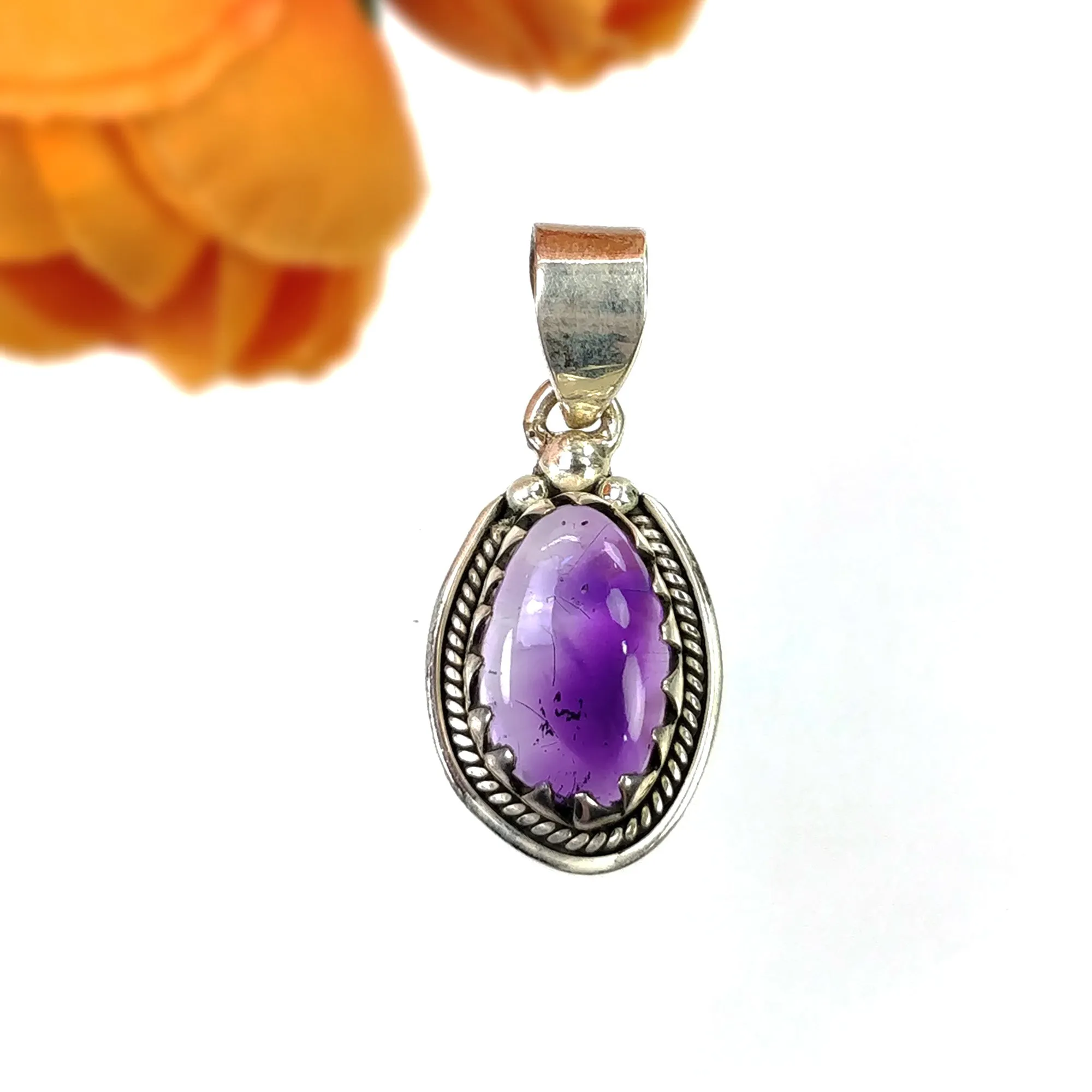 AMETHYST Gemstone 925 Sterling Silver Pendant : 5.280gms Natural Untreated Purple Amethyst Cabochon Bezel Set Pendant 1.5"