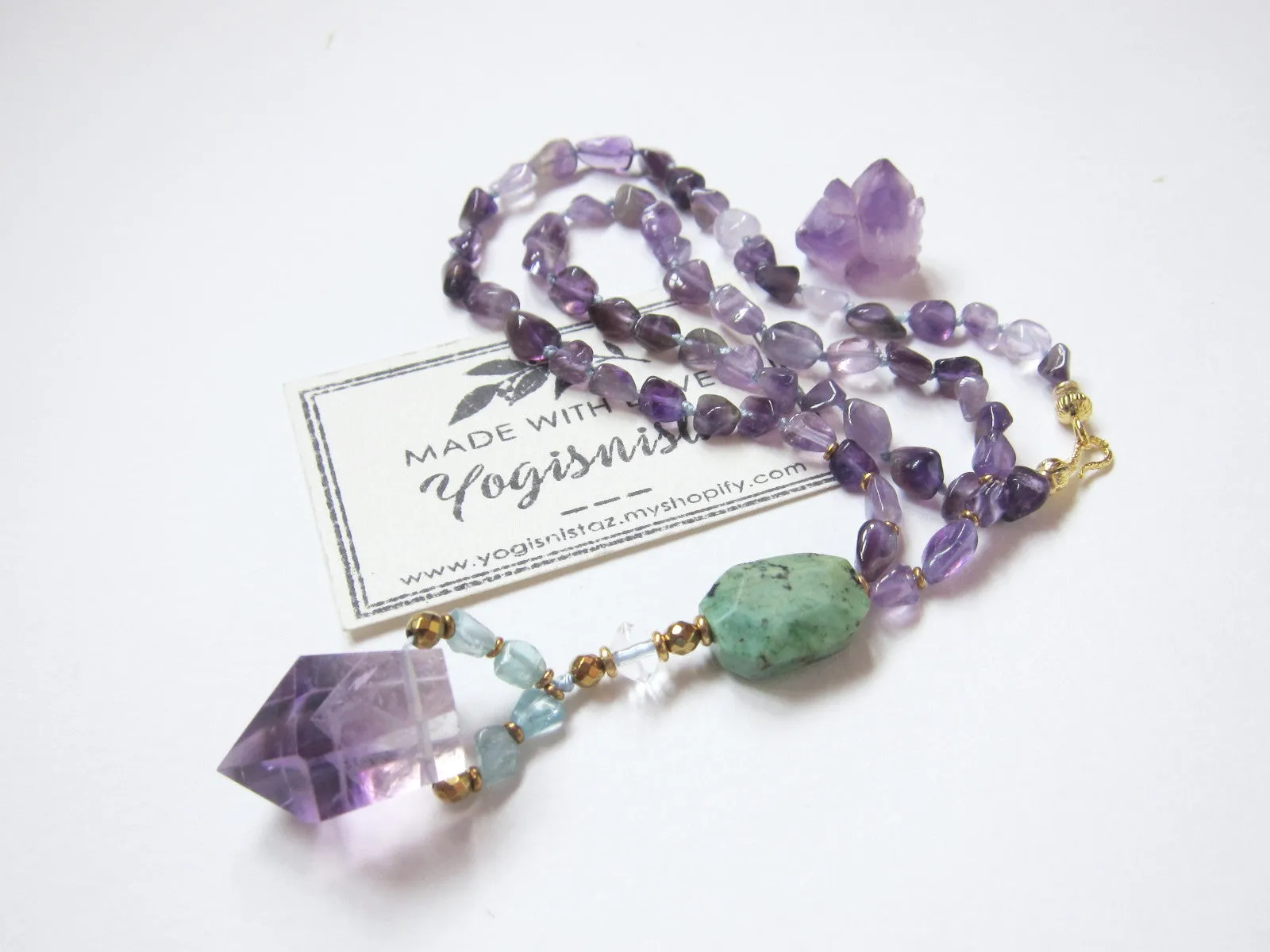 Amethyst Point Pendant Beaded Necklace