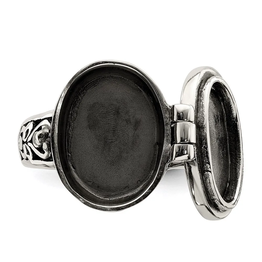 Antiqued Oval Locket Ring in Sterling Silver