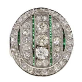 Art Deco Diamond & Emerald Dinner Ring