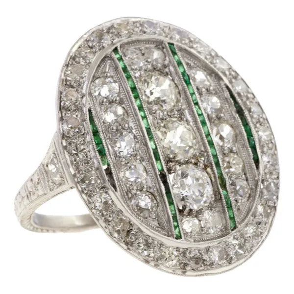 Art Deco Diamond & Emerald Dinner Ring