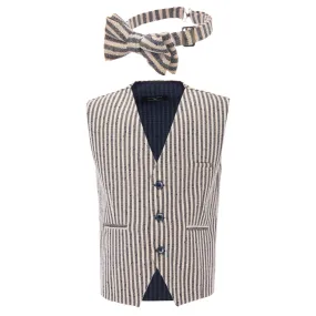 Beige Striped Vest & Bowtie