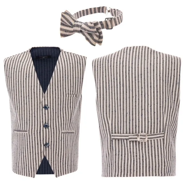 Beige Striped Vest & Bowtie