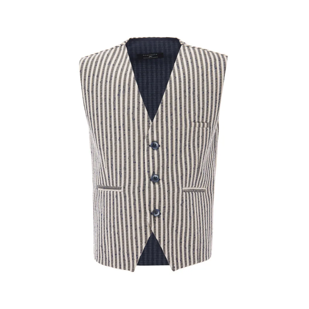 Beige Striped Vest & Bowtie