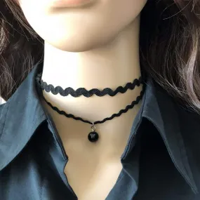 Black Layered Choker with Black Bead